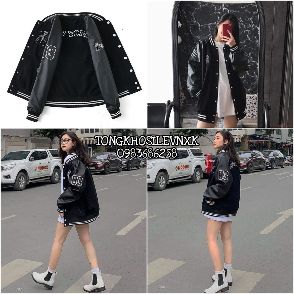 ÁO KHOÁC BOMBER TAY BÓNG CHÀY NEW YORK 03 PHỐI NỈ KHUY BẤM | BigBuy360 - bigbuy360.vn