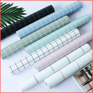Giấy dán tường ô kẻ nhỏ có keo sẵn khổ 45cm (giá 1 mét dài), giấy decal dán tường ô vuông caro phong cách sang trọng