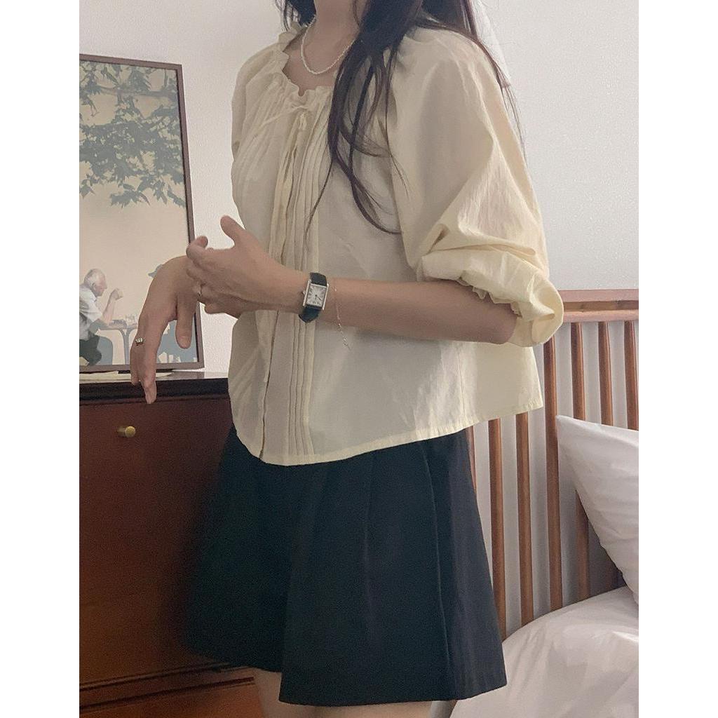 Áo Kiểu Tay Dài Cổ Tròn Cột Dây Ngọt Ngào 55310