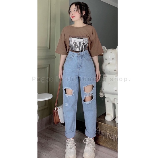 Quần baggy jean Domi lưng siêu cao xám khói hàng chuẩn xịn nhe