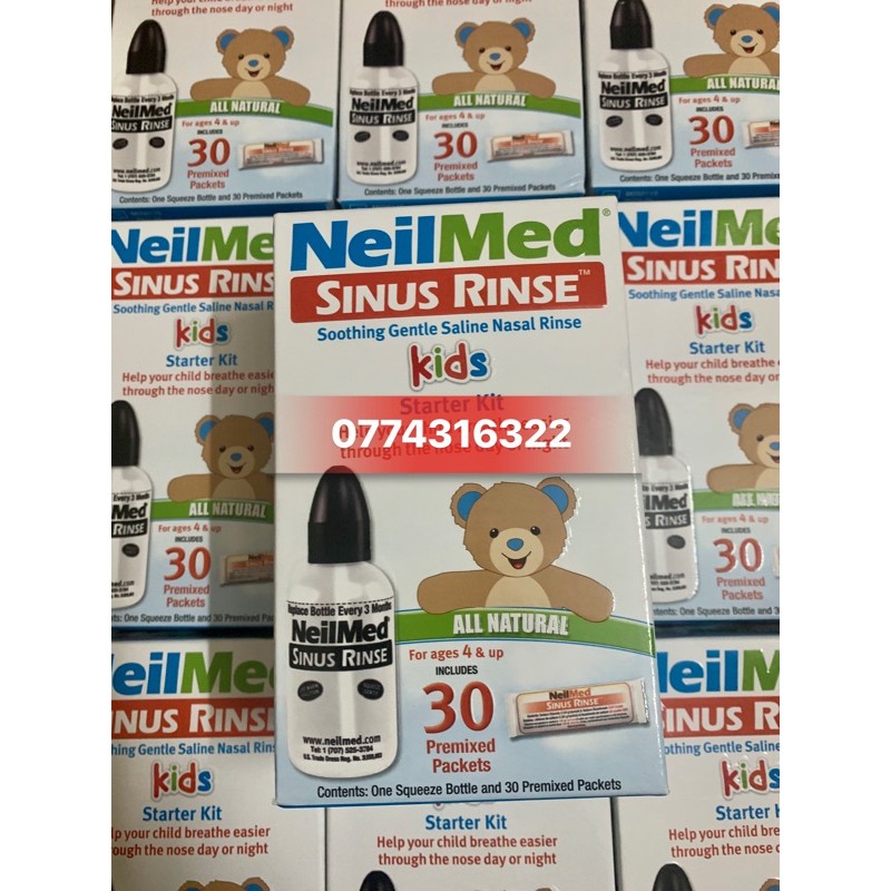 Bình rửa mũi kèm 30 muối neilmed kid mẫu mới (có tách bán lẻ) date mới