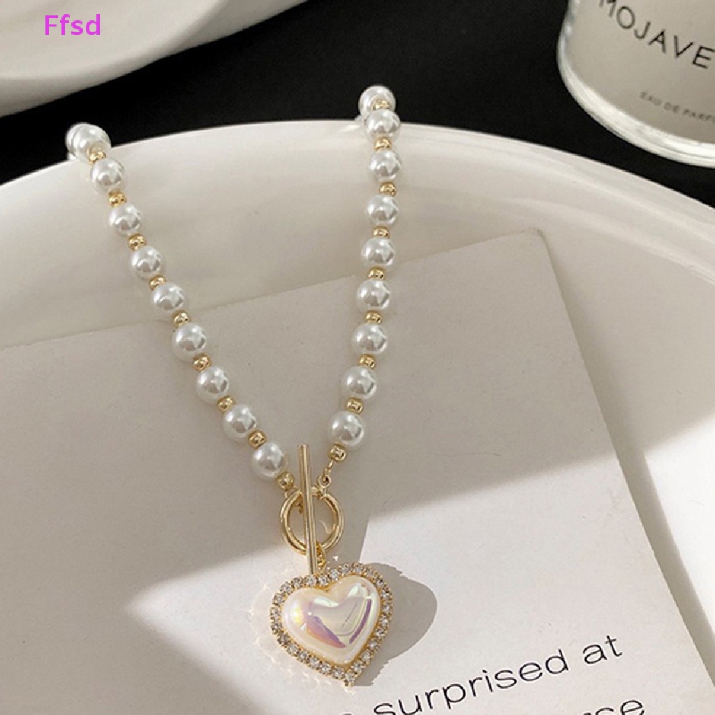 {Ffsd} Vòng Cổ Chuỗi Hạt Ngọc Trai Đơn Giản Ngọc Trai Mặt Hình Trái Tim Thời Thượng Cho Nữ