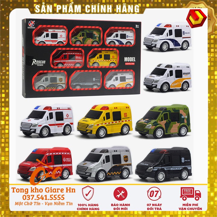 Đồ chơi xe cứu thương, Bộ 8 xe cứu thương, Chất liệu kim loại, chạy cót kéo - thả Hàng luôn có sẵn