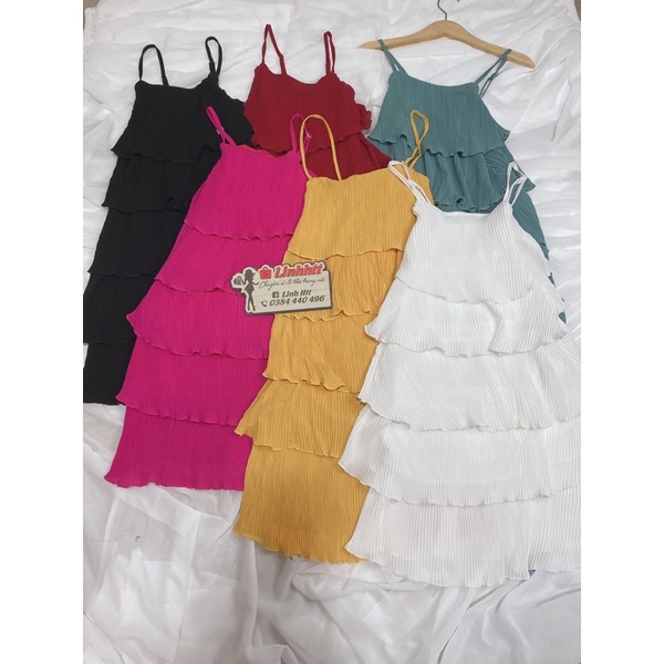 Váy 2 dây xếp ly tầng Ulzzang dáng xuông đầm hai dây tầng đầm xếp ly Linhhtt đầm 2 dây xuông đầm tầng