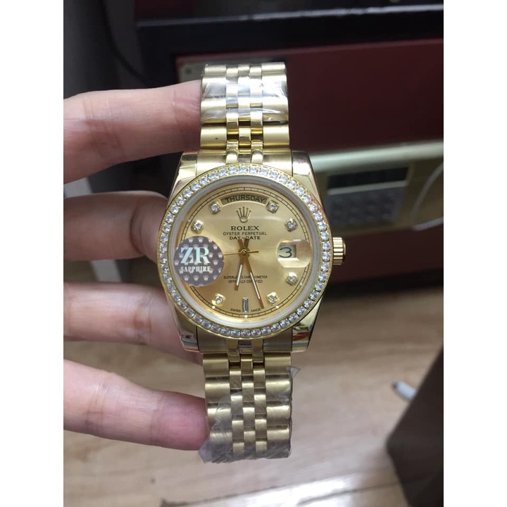 Đồng hồ Nam Rolex máy nhật day date dòng cơ Automatic size 38mm vàng