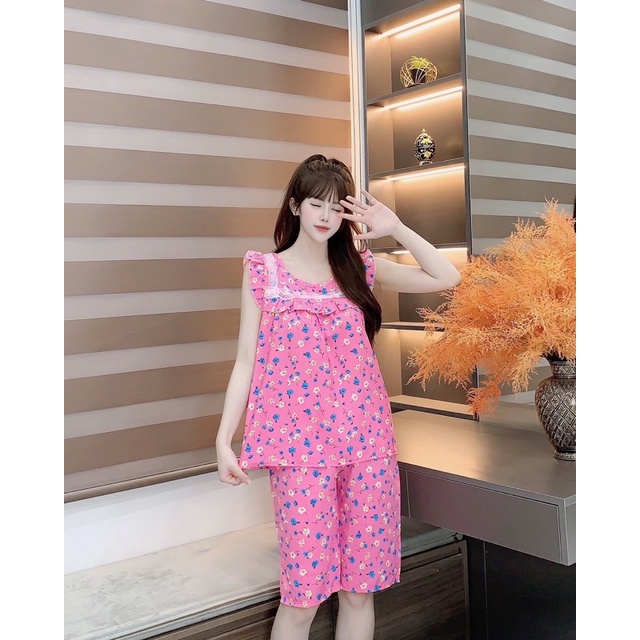 [3 size 46-70kg] Đồ bộ LỤA BÔNG MÀU PHỐI REN VUÔNG CỔ MỀM MÁT DỄ THƯƠNG thời trang