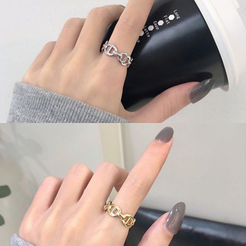 Nhẫn hở đeo tay họa tiết mắt xích cá tính thanh lịch phong cách Hàn Quốc