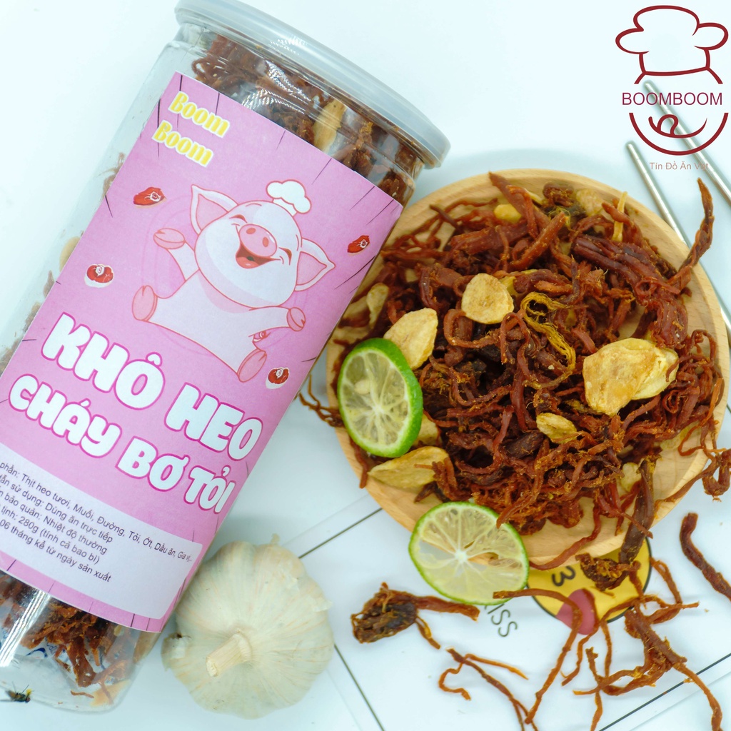Khô heo, khô lợn cháy bơ tỏi 300g BoomBoom (cay vừa) đồ ăn vặt Hà Nội vừa ngon vừa rẻ | BigBuy360 - bigbuy360.vn