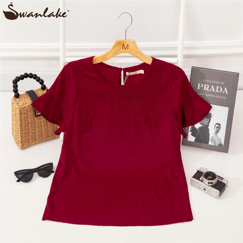 SWANLAKE | Áo Nữ Trung Niên Thiết Kế Thêu Hoa Đắp Lưới Sang Trọng Chất Lụa Taffta Cao Cấp - MÃ: A09768LW01