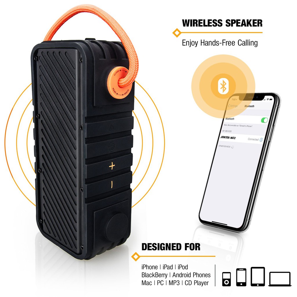 Loa bluetooth cao cấp Jonter M22 Âm thanh cực hay (pin 4000mAh sử dụng trong 10h, công suất 16W) (Đen)