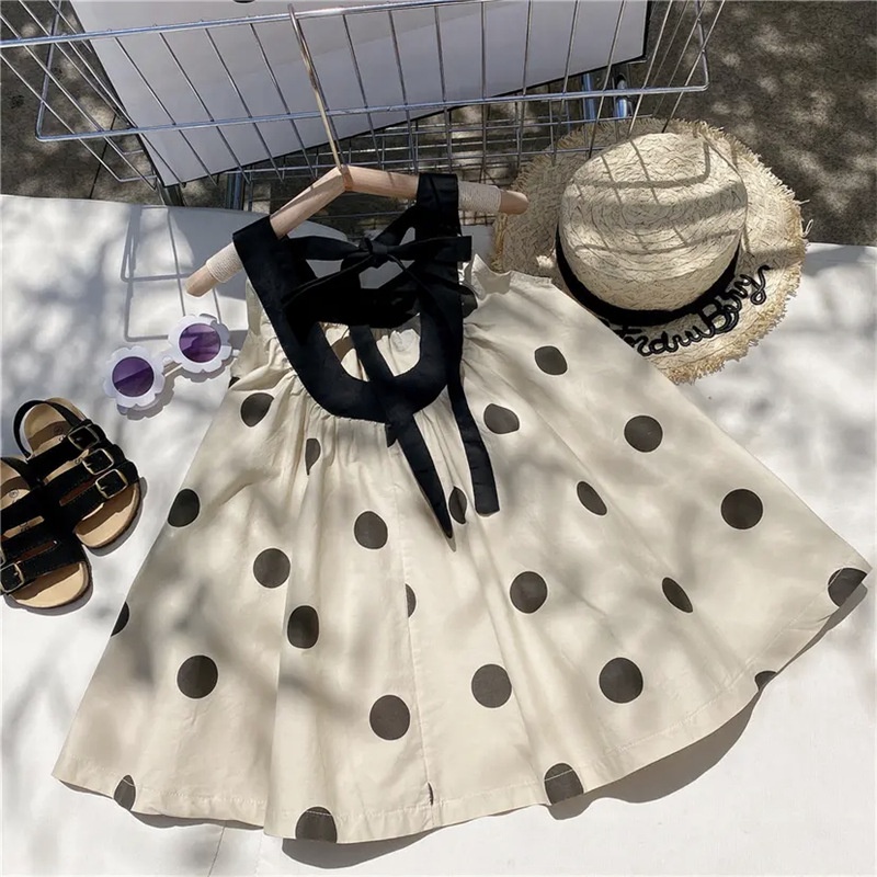 Hàng Có Sẵn Đầm Hai Dây Chấm Bi Thời Trang Mùa Hè Phong Cách Hàn Quốc Cho Bé Gái