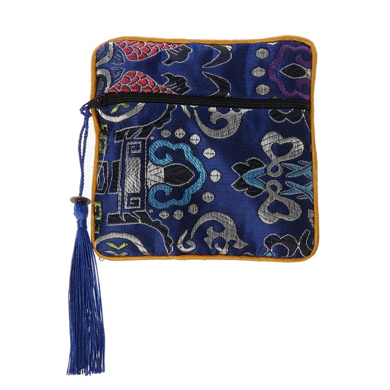 Túi Đựng Trang Sức Bằng Lụa Thổ Cẩm Thêu Họa Tiết Thổ Cẩm Có Khóa Kéo Nhiều Màu