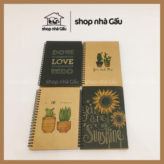 Sổ tay ghi chép nhiều mẫu vintage- cute handmade khổ A5 bìa cứng giấy kraft in hình siêu cute - Shop Nhà Gấu