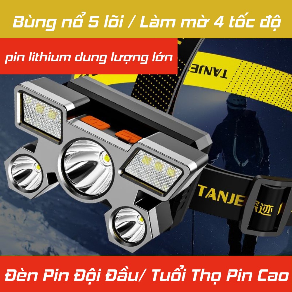 Đèn pin đội đầu , đèn pin siêu sáng đeo trán 5 bóng LED siêu sáng ATILA SHOP