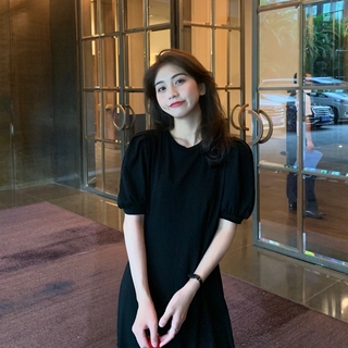 Đầm thun tay bồng dáng dài basic Hàn Quốc