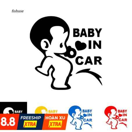 Sticker decal miếng dán tem phản quang trang trí xe hơi ô tô hình chữ logo em Baby in Car cậu chú bé cho Toyota Vios