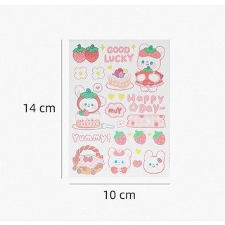 Set 4 tấm Sticker 🫧 Cute Rainbow Bunny and Bear