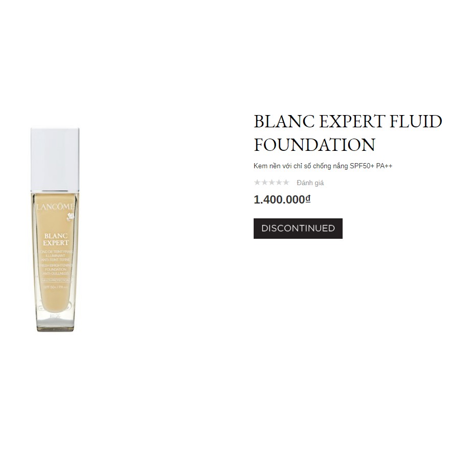 gói Kem nền với chỉ số chống nắng SPF50+ PA++ lancome BLANC EXPERT FLUID FOUNDATION