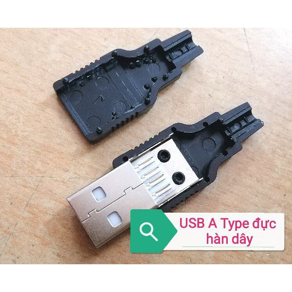 đầu cắm USB A Type đực cái hàn dây 4 Pin có vỏ ốp