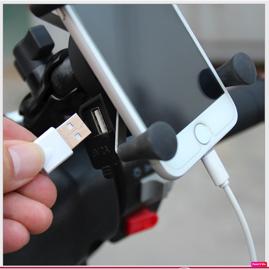 kẹp điện thoại gắn xe máy loại có dây sạc cắm acquy xe máy | BigBuy360 - bigbuy360.vn