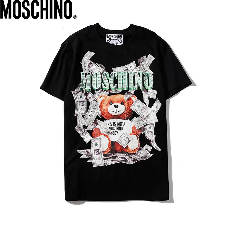 Áo thun vải cotton ngắn tay in họa tiết Moschino thời trang