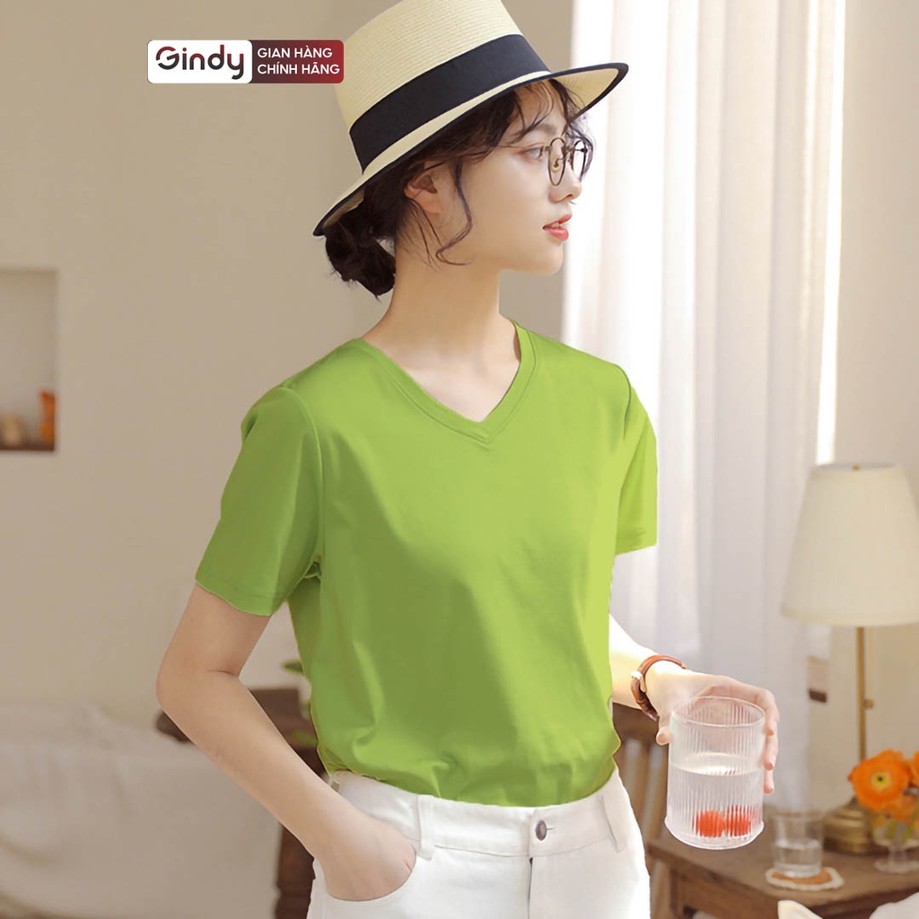 Áo thun phông cổ tim GINDY tay ngắn basic vải 100% cotton, co dãn 4 chiều thoáng mát dễ phối đồ trẻ trung HQ A9104 | BigBuy360 - bigbuy360.vn