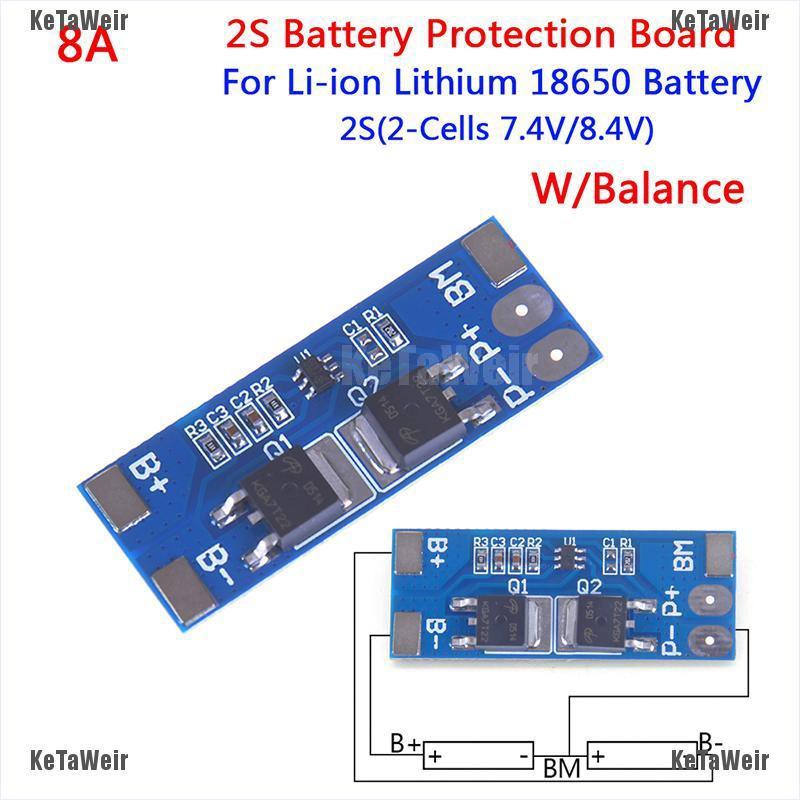 Bảng Mạch Bảo Vệ Sạc Pin Lithium Bms Ketaweir 2s 8a 7.4v W / Balance 18650 Li-ion