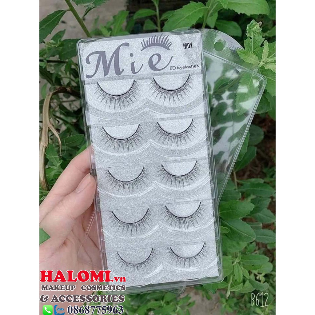 Lông mi giả tự nhiên Mie 01 6D 5 cặp cao cấp chính hãng HALOMI chuyên dùng cho makeup