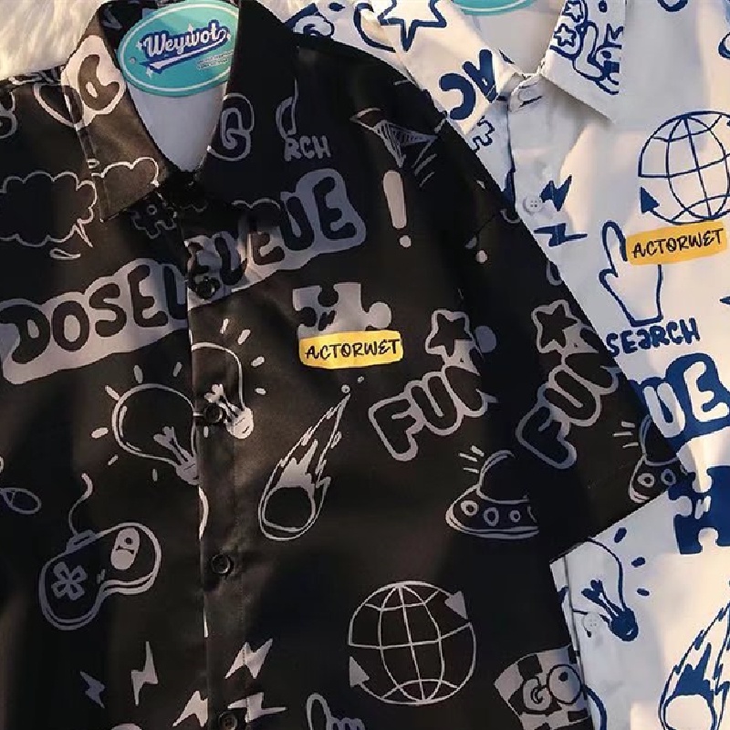 Áo Sơ Mi Tay Ngắn In Họa Tiết Phong Cách Nhật Bản Cho Nam