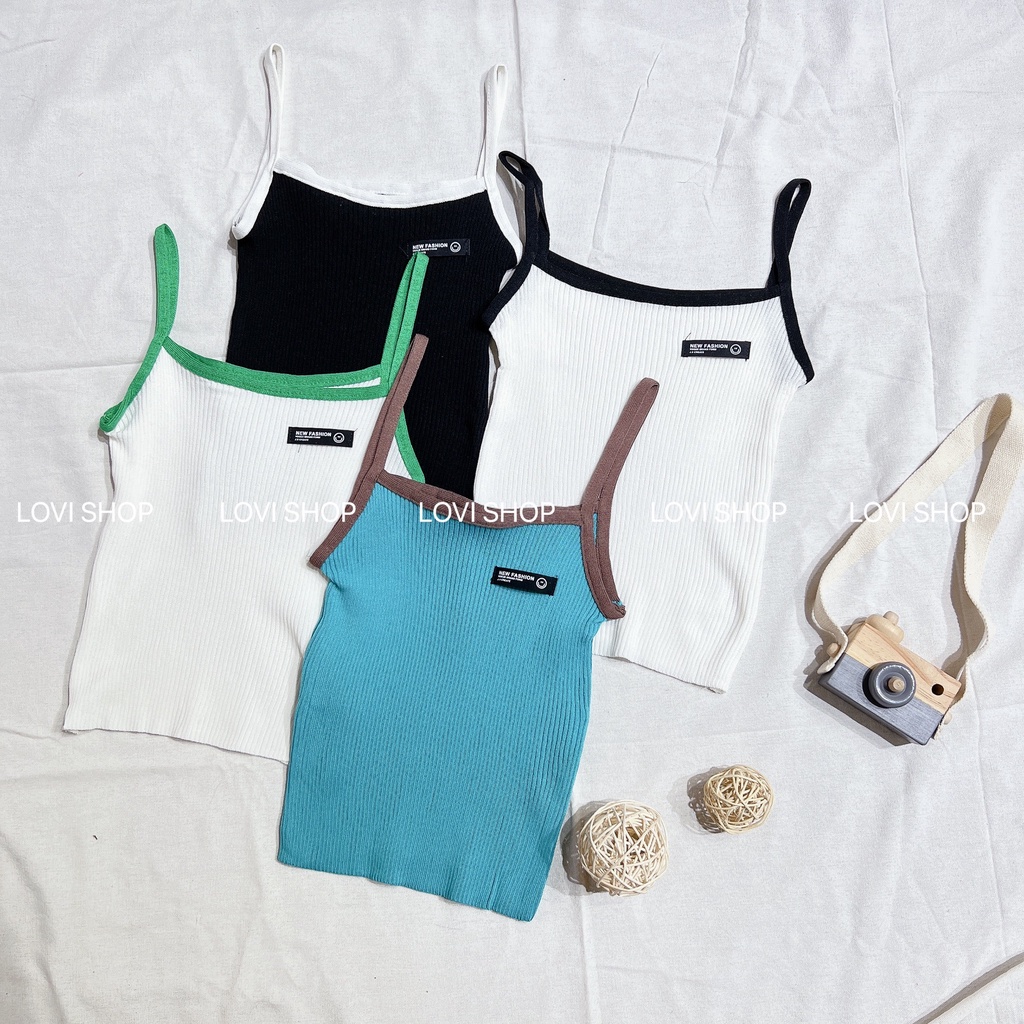 Áo croptop len 2 dây viền nhiều màu LOVI