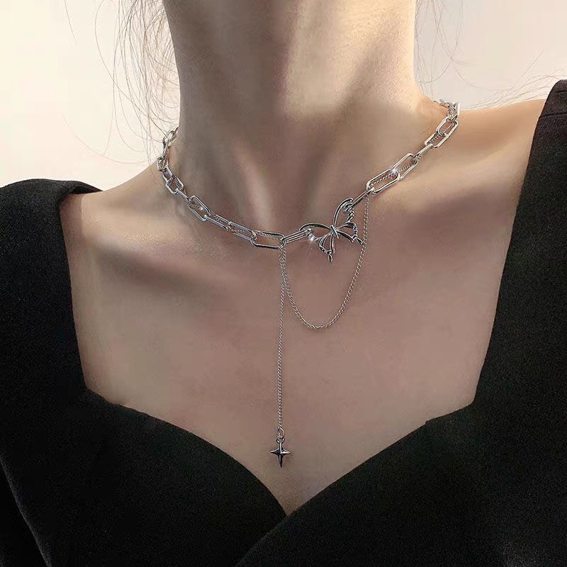Dây chuyền Choker 2 tầng chuỗi xích dẹt vintage Phụ kiện đơn giản dành cho bạn nữ