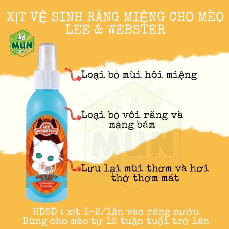 Xịt vệ sinh răng miệng cho mèo Lee &amp;Webster chai 130ml (001174)