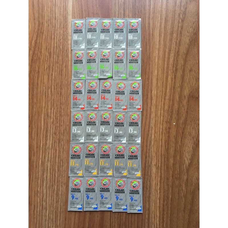 Bộ 5 vỉ kim nhật máy may gia đình kim may HA có nhiều size 9,11,13,14,16,18. ( 1 vỉ 5 cây ).