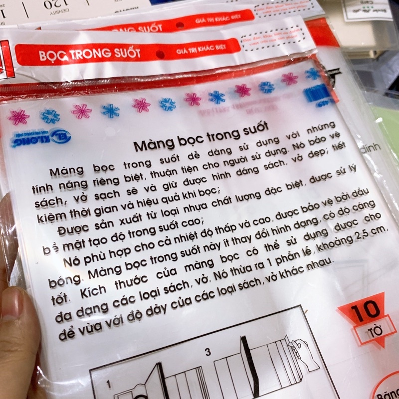 Bọc sách giáo khoa, bọc tập vở KLONG size B5 CII; MS: 419  dùng được cho vở gáy may mã 990, 834, 835, 836…