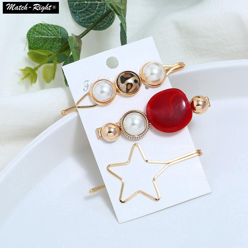 Set 3 kẹp tóc ngôi sao đính đá và hạt ngọc trai thời trang