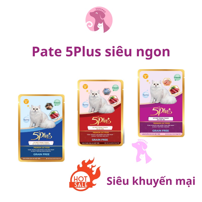 Combo 3 gói pate 5Plus siêu ngon - Pate cho mèo (Mọi lứa tuổi)
