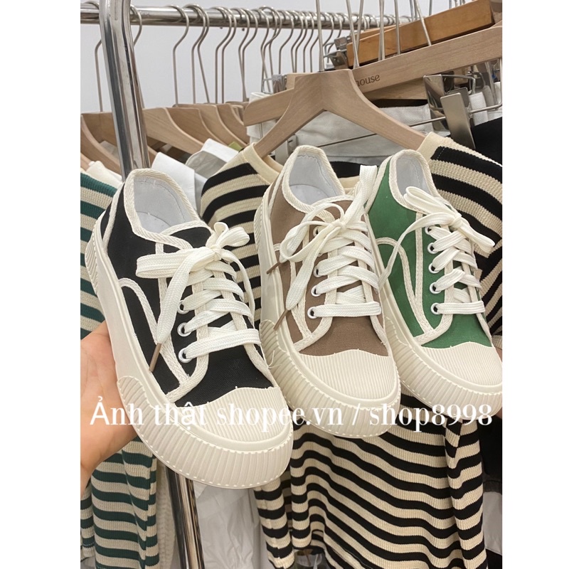 Giày thể thao nữ trắng đế bằng bánh mì basic độn đế cao 3cm vải canvas bata mới hot phong cách ulzzang đẹp cá tính