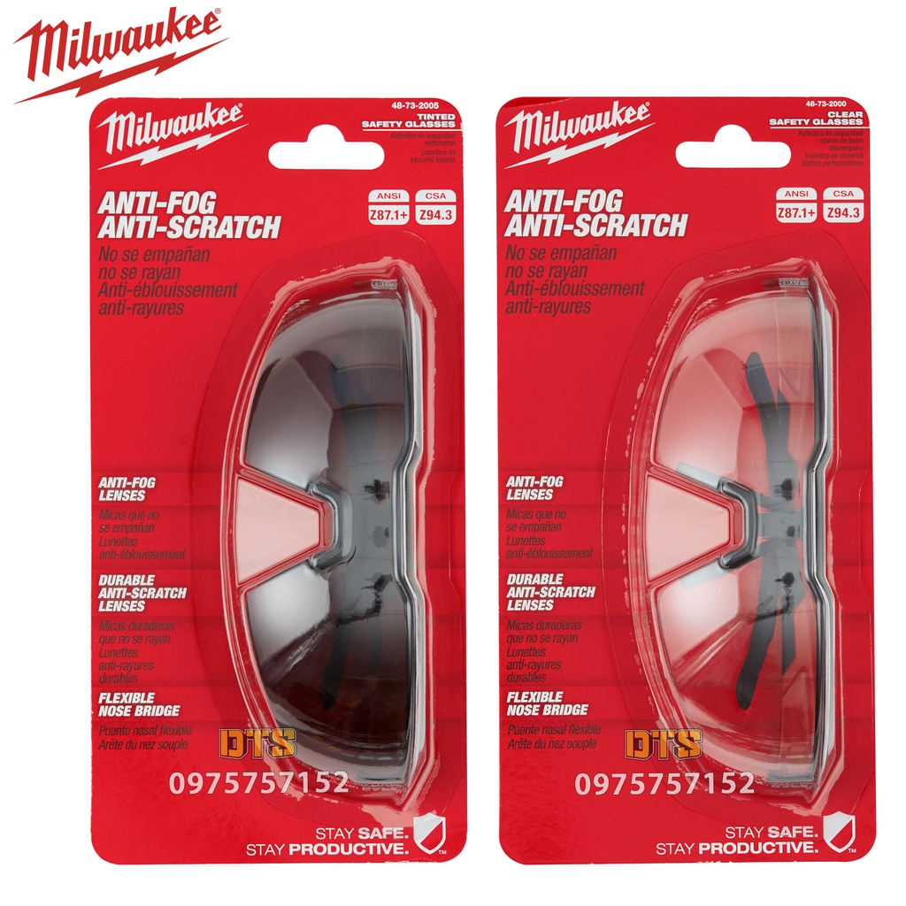 Kính bảo hộ cao cấp Milwaukee Mỹ kính chống bụi, chống hơi nước trầy xước vượt trội, ngăn chặn tia UV, mắt kính đi xe