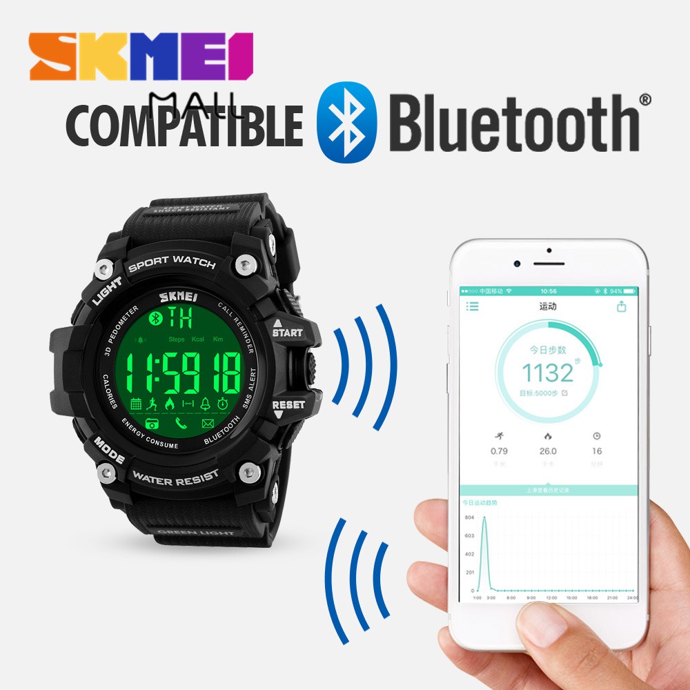 Đồng Hồ Thông Minh Skmei 1227 Bluetooth Ios Android 3d Đếm Bước Chân