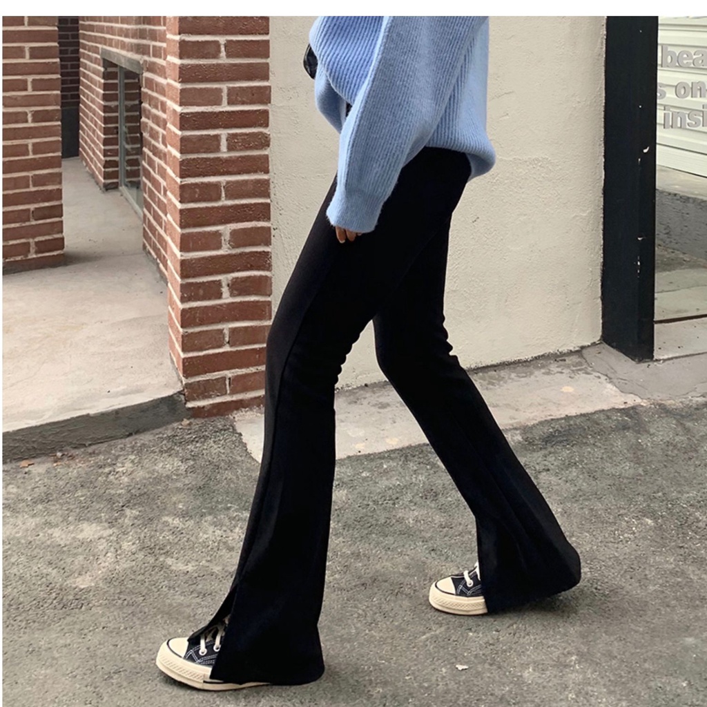 Quần Dài Ống Rộng Thiết Kế Xẻ Tà Thời Trang Xuân Thu Cá Tính Cho Nữ