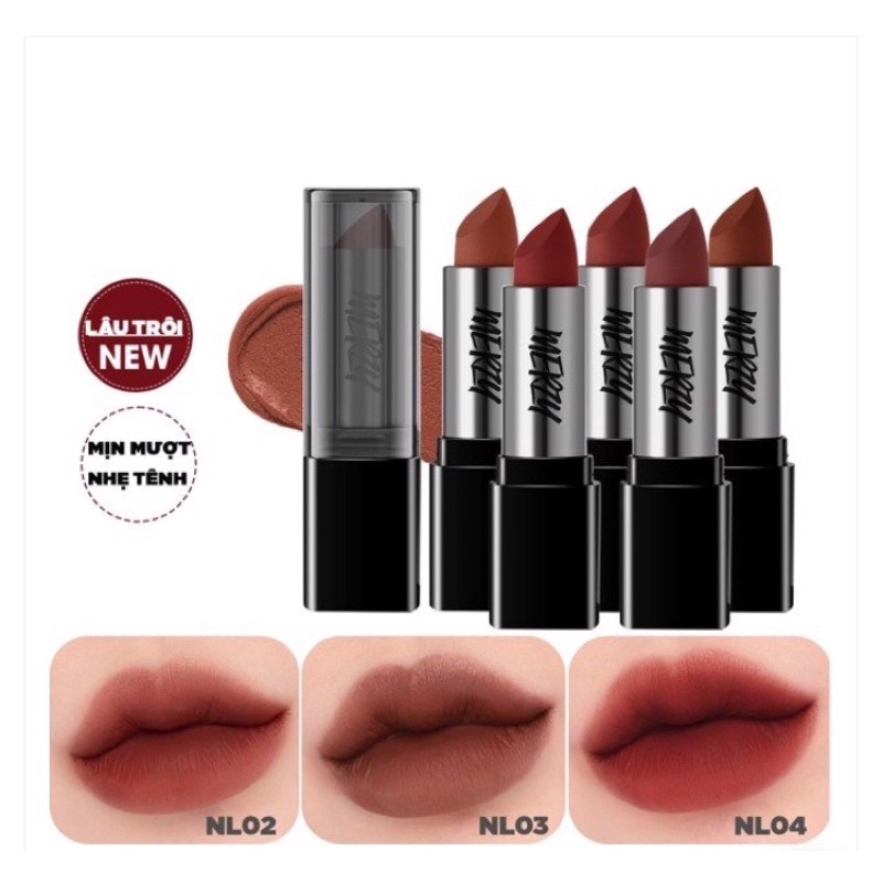 Son Thỏi Lì, Lên Màu Chuẩn, Mịn Mượt Nhẹ Môi Merzy Noir In The Lipstick 3.3g