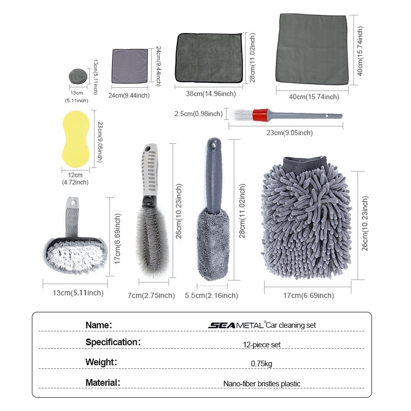 Set 6/ 12 dụng cụ vệ sinh xe hơi SEAMETAL đa năng tiện lợi