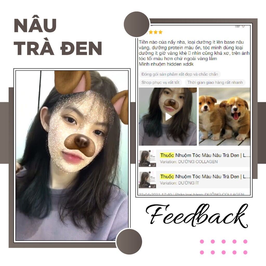 KHÔNG TẨY TÓC- Thuốc nhuộm tóc màu NÂU TRÀ ĐEN tặng kèm oxi và gang tay