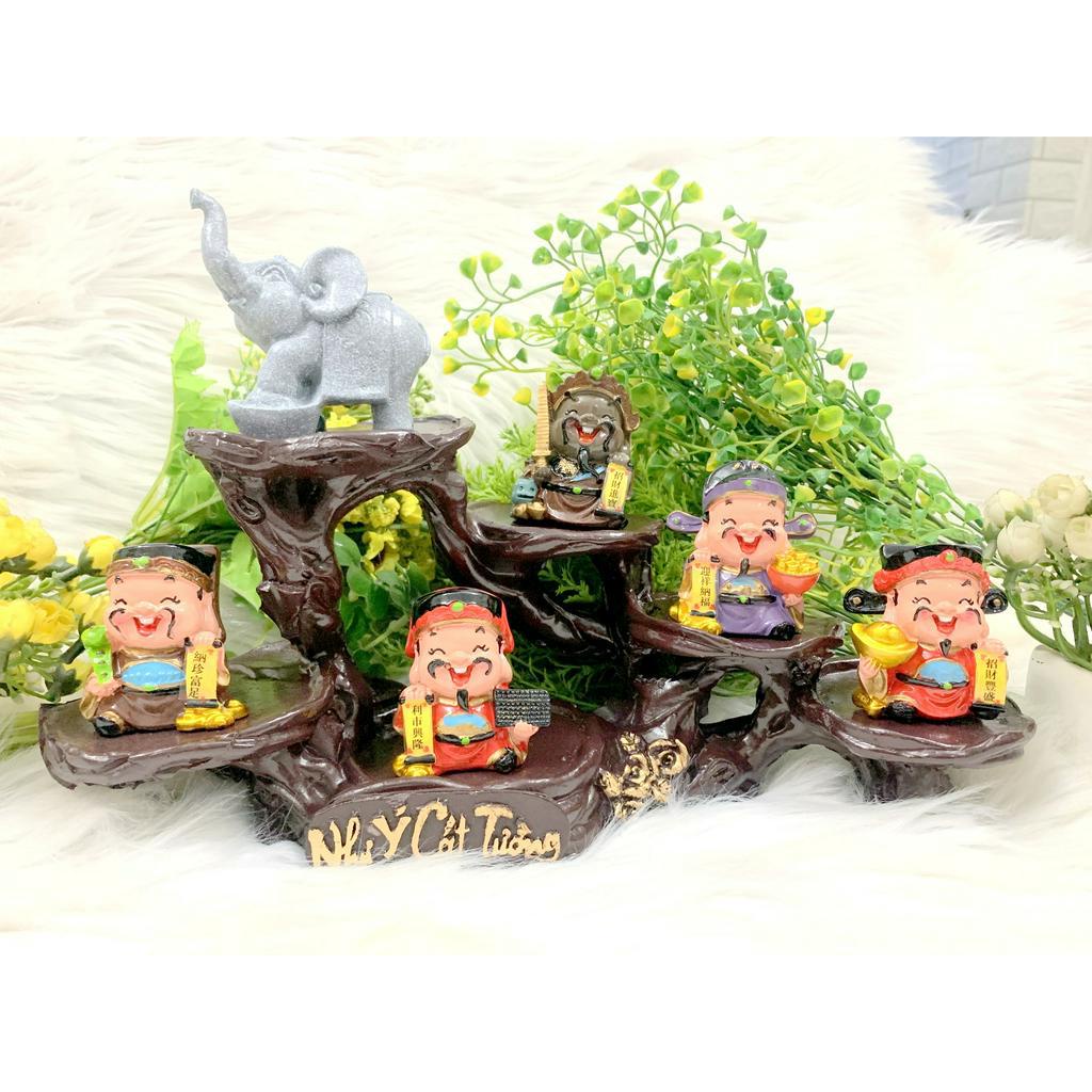 Tượng Ngũ Công Thần Tài và Voi Kim Tiền Tọa Đế Như Ý Cát Tường