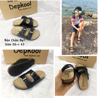Dép 2 khóa BÀN CHÂN BẸT- trẻ em x người lớn (đen)