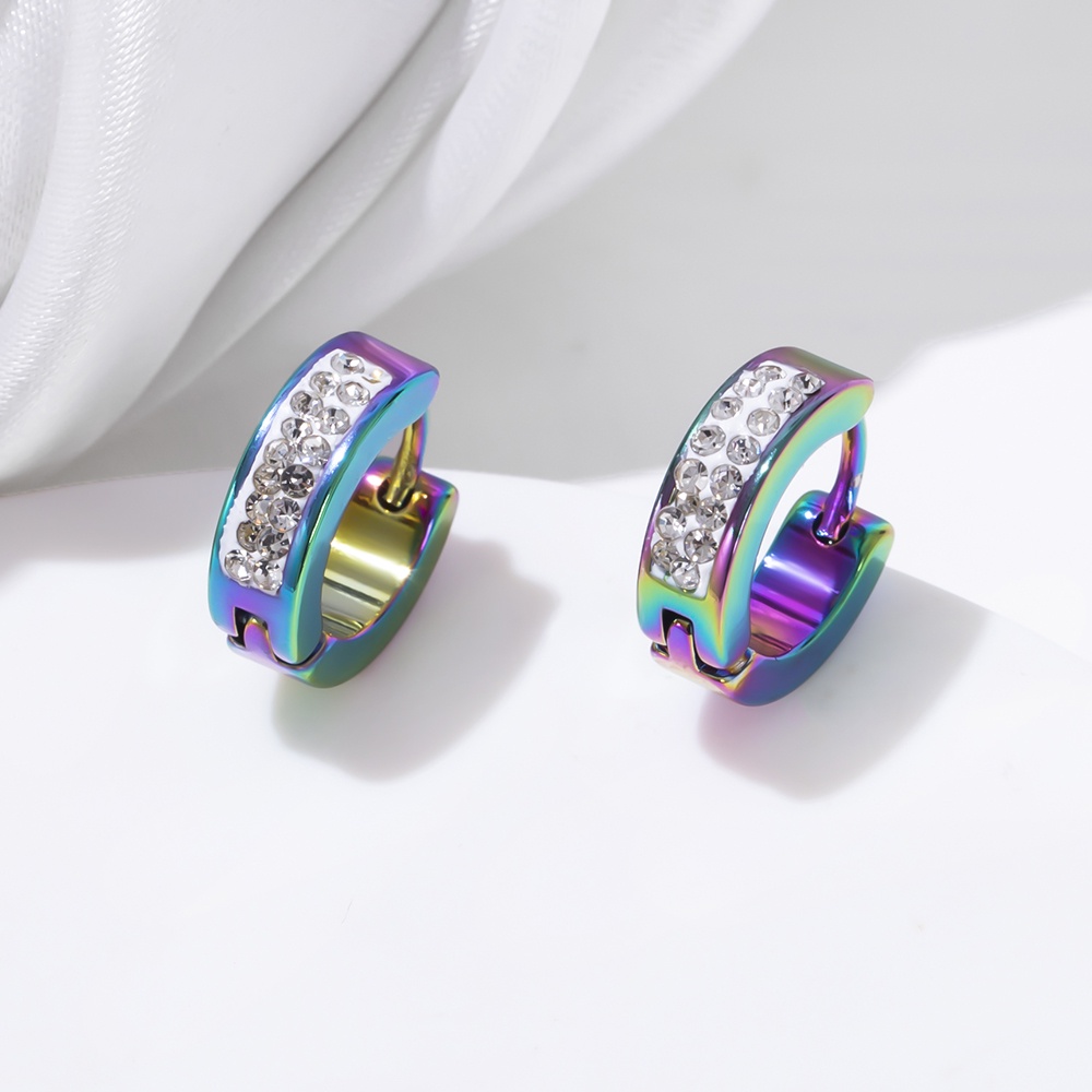 Khuyên Tai Tròn Bằng Thép Không Gỉ Đính Đá Thời Trang Mới Cho Nam Nữ