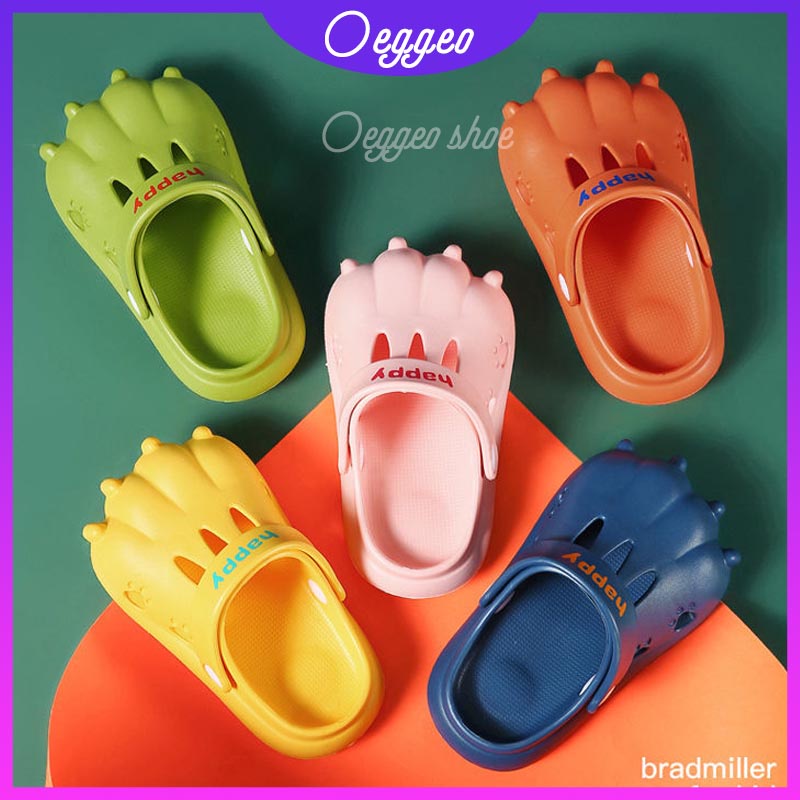 Oeggeo Dép lê EVA mềm chống trượt hình bàn chân khủng long cho bé