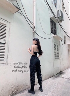 Set áo yếm hở lưng quần jogger đen