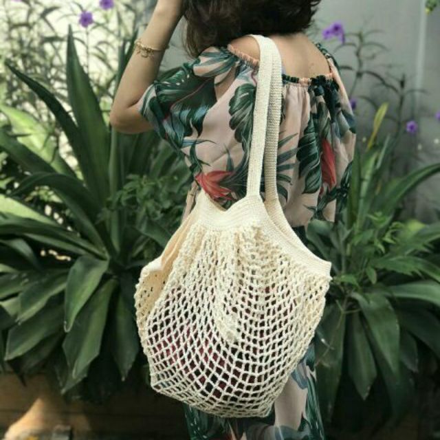 Túi lưới đi biển - Eco cotton bag ( hàng handmade,tùy chọn màu)