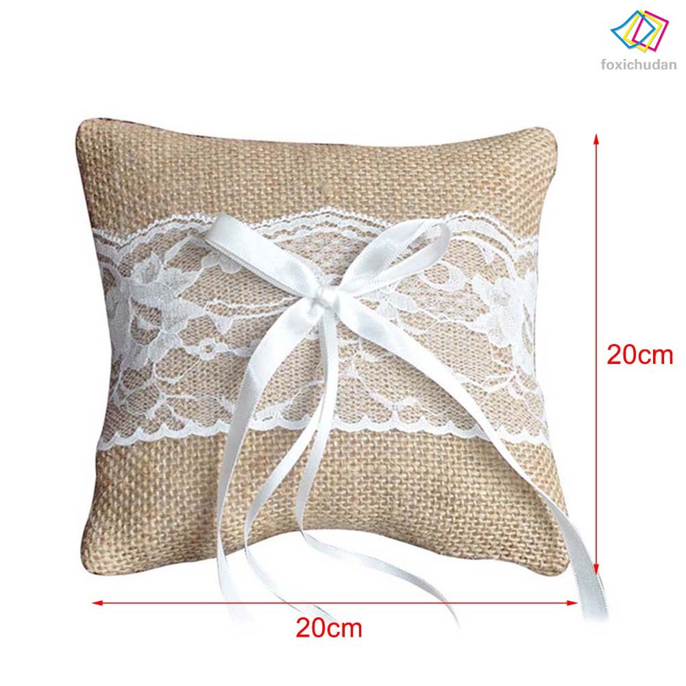 FCD Wedding Ring Pillow Cushion Vintage Burlap Lace Decoration For Bridal Party Ceremony Pocket